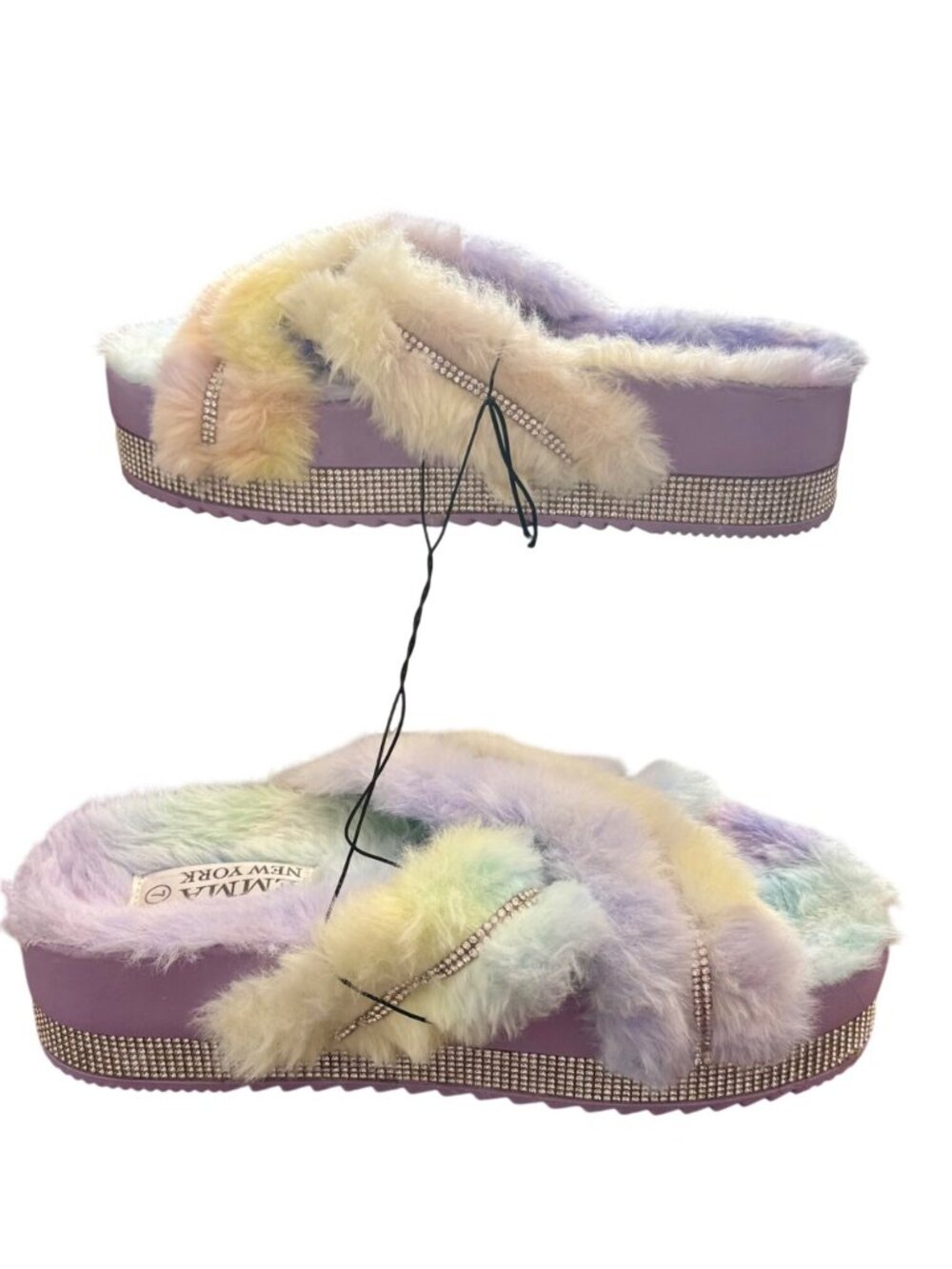 Faux Fur Fairy Pastel Coquette Rainbow Twee Slides W/ Rhinestone 7 Emma New York